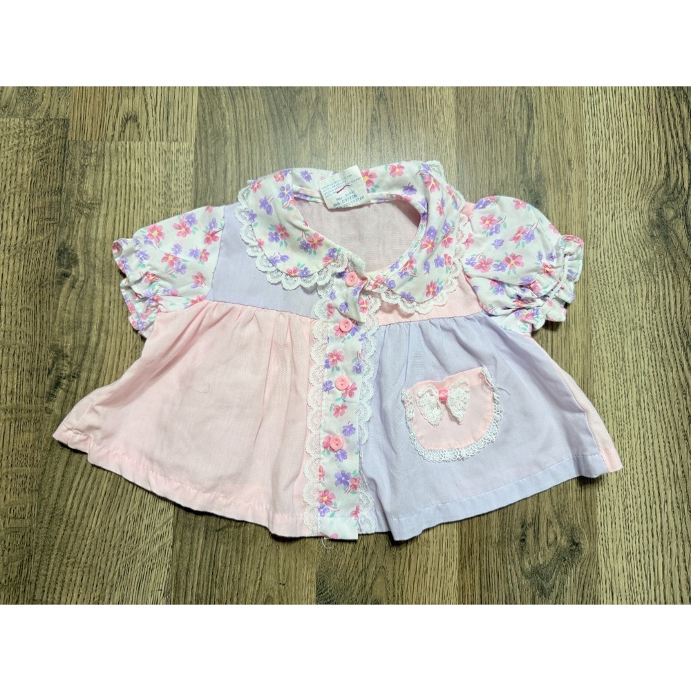Vintage Catton Candy Shirt Infant Size 0-6 months Pink Purple White Floral